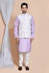 Buy_Aryavir Malhotra_Purple Cotton Woven Chevron Pattern Bundi And Kurta Set _Online_at_Aza_Fashions