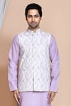 Shop_Aryavir Malhotra_Purple Cotton Woven Chevron Pattern Bundi And Kurta Set _Online_at_Aza_Fashions