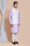 Aryavir Malhotra_Purple Cotton Woven Chevron Pattern Bundi And Kurta Set _at_Aza_Fashions