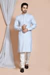 Buy_Aryavir Malhotra_Grey Kurta Cotton Lycra Embroidery Thread Set _at_Aza_Fashions