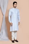 Aryavir Malhotra_Grey Kurta Cotton Lycra Embroidery Thread Set _at_Aza_Fashions