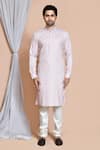 Buy_Aryavir Malhotra_Cream Kurta Cotton Lycra Embroidery Thread Geometric Set _Online_at_Aza_Fashions