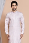 Shop_Aryavir Malhotra_Cream Kurta Cotton Lycra Embroidery Thread Geometric Set _Online_at_Aza_Fashions