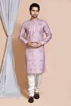 Buy_Aryavir Malhotra_Purple Kurta Cotton Lycra Embroidery Thread Mughal Set _at_Aza_Fashions