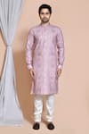 Buy_Aryavir Malhotra_Purple Kurta Cotton Lycra Embroidery Thread Mughal Set _Online_at_Aza_Fashions