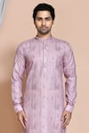 Shop_Aryavir Malhotra_Purple Kurta Cotton Lycra Embroidery Thread Mughal Set _Online_at_Aza_Fashions