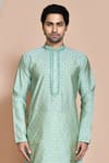 Shop_Aryavir Malhotra_Green Kurta Art Silk Woven Bouquet Set _Online_at_Aza_Fashions