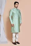 Aryavir Malhotra_Green Kurta Art Silk Woven Bouquet Set _at_Aza_Fashions