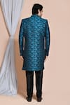 Shop_Arihant Rai Sinha_Blue , Chanderi Geometric Pattern Long Sherwani Jacket Churidar Set _at_Aza_Fashions