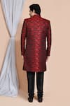 Shop_Aryavir Malhotra_Maroon Kurta And Sherwani Art Silk Woven Abstract Pattern Jacket Churidar Set _at_Aza_Fashions