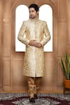 Buy_Aryavir Malhotra_Beige Sherwani Art Silk Embroidery Resham With Churidar _at_Aza_Fashions