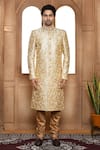 Buy_Aryavir Malhotra_Beige Sherwani Art Silk Embroidery Resham With Churidar _Online_at_Aza_Fashions