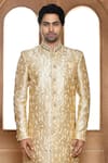 Shop_Aryavir Malhotra_Beige Sherwani Art Silk Embroidery Resham With Churidar _Online_at_Aza_Fashions