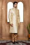 Aryavir Malhotra_Beige Sherwani Art Silk Embroidery Resham With Churidar _at_Aza_Fashions