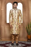 Shop_Aryavir Malhotra_Multi Color Sherwani Art Silk Embroidery Resham Floral With Churidar _Online_at_Aza_Fashions