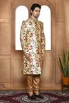 Aryavir Malhotra_Multi Color Sherwani Art Silk Embroidery Resham Floral With Churidar _at_Aza_Fashions