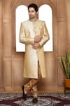 Buy_Aryavir Malhotra_Beige Sherwani Art Silk Embroidery Resham Straight With Churidar _at_Aza_Fashions