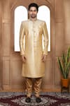 Buy_Aryavir Malhotra_Beige Sherwani Art Silk Embroidery Resham Straight With Churidar _Online_at_Aza_Fashions