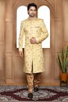 Buy_Aryavir Malhotra_Beige Sherwani Art Silk Embroidery Resham Floral Blossom With Churidar _at_Aza_Fashions