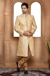 Buy_Aryavir Malhotra_Beige Sherwani Art Silk Embroidery Resham Trellis With Churidar _at_Aza_Fashions