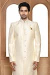 Buy_Aryavir Malhotra_Cream Sherwani Art Silk Woven Mandala Resham Square Pattern With Churidar _Online_at_Aza_Fashions