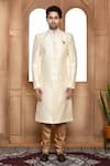 Shop_Aryavir Malhotra_Cream Sherwani Art Silk Woven Mandala Resham Square Pattern With Churidar _Online_at_Aza_Fashions