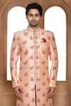 Buy_Aryavir Malhotra_Peach Sherwani Art Silk Embroidery Resham Flower With Churidar _Online_at_Aza_Fashions