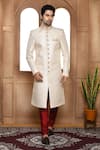 Buy_Aryavir Malhotra_Off White Sherwani Art Silk Embroidery Resham Work Straight With Churidar _at_Aza_Fashions