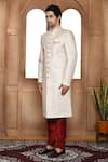 Aryavir Malhotra_Off White Sherwani Art Silk Embroidery Resham Work Straight With Churidar _at_Aza_Fashions