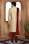 Shop_Aryavir Malhotra_Beige Sherwani Art Silk Embroidery Resham Flower Churidar Set _at_Aza_Fashions