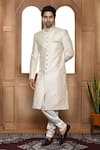 Buy_Aryavir Malhotra_Off White Sherwani Art Silk Embroidery Resham Tonal With Churidar _at_Aza_Fashions