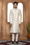 Buy_Aryavir Malhotra_Off White Sherwani Art Silk Embroidery Resham Tonal With Churidar _Online_at_Aza_Fashions