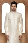 Shop_Aryavir Malhotra_Off White Sherwani Art Silk Embroidery Resham Tonal With Churidar _Online_at_Aza_Fashions