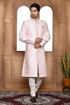 Buy_Aryavir Malhotra_Pink Sherwani Art Silk Woven Mandala Square Pattern Straight With Churidar_at_Aza_Fashions