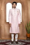 Buy_Aryavir Malhotra_Pink Sherwani Art Silk Woven Mandala Square Pattern Straight With Churidar_Online_at_Aza_Fashions