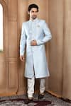 Buy_Aryavir Malhotra_Blue Sherwani Art Silk Woven Floral Resham Butti Pattern With Churidar _at_Aza_Fashions