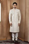 Buy_Aryavir Malhotra_Off White Sherwani Art Silk Embroidery Resham Jaal With Churidar _Online_at_Aza_Fashions