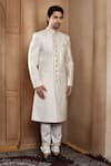 Aryavir Malhotra_Off White Sherwani Art Silk Embroidery Resham Jaal With Churidar _at_Aza_Fashions