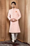 Buy_Aryavir Malhotra_Peach Sherwani Art Silk Embroidery Resham Floral Jaal With Churidar _at_Aza_Fashions