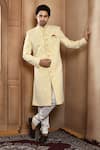 Buy_Aryavir Malhotra_Yellow Sherwani Art Silk Embroidery Resham Flower Jaal With Churidar _at_Aza_Fashions