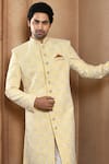 Buy_Aryavir Malhotra_Yellow Sherwani Art Silk Embroidery Resham Flower Jaal With Churidar 