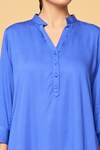 Buy_Naintara Bajaj_Blue Modal Satin Solid Band Collar Neck Top_Online_at_Aza_Fashions