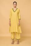 Khwaab by Sanjana Lakhani_Green Cotton Lace V Neck Kurta _Online_at_Aza_Fashions