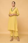 Buy_Khwaab by Sanjana Lakhani_Green Cotton Lace V Neck Kurta _Online_at_Aza_Fashions