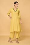 Shop_Khwaab by Sanjana Lakhani_Green Cotton Lace V Neck Kurta _Online_at_Aza_Fashions