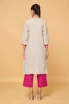 Shop_Khwaab by Sanjana Lakhani_Grey Cotton Lace V Neck Kurta _at_Aza_Fashions