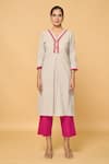 Khwaab by Sanjana Lakhani_Grey Cotton Lace V Neck Kurta _Online_at_Aza_Fashions