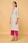 Buy_Khwaab by Sanjana Lakhani_Grey Cotton Lace V Neck Kurta _Online_at_Aza_Fashions