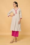 Shop_Khwaab by Sanjana Lakhani_Grey Cotton Lace V Neck Kurta _Online_at_Aza_Fashions