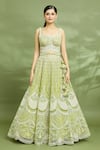 Samyukta Singhania_Green Silk Blend Handwork Sequin Sweetheart Scallop Hem Lehenga Blouse Set_Online_at_Aza_Fashions